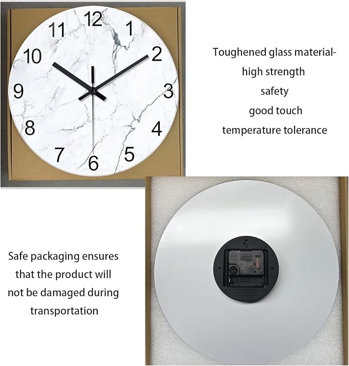 Modern White Marble Glass Wall Clocks Battery Operated 14 Inch Abstract - Image 8