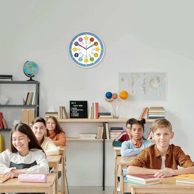 XFM Blue Kids Wall Clock 14 Inch Silent Non Ticking Quartz Battery Operated - Image 4