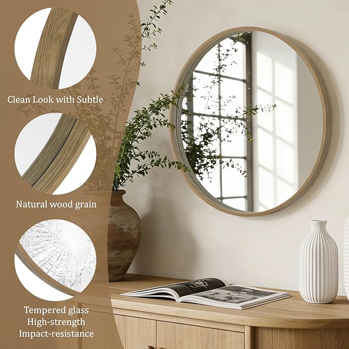 WallBeyond Round Wood Mirror 24" Circle Wall Mirror - Image 5