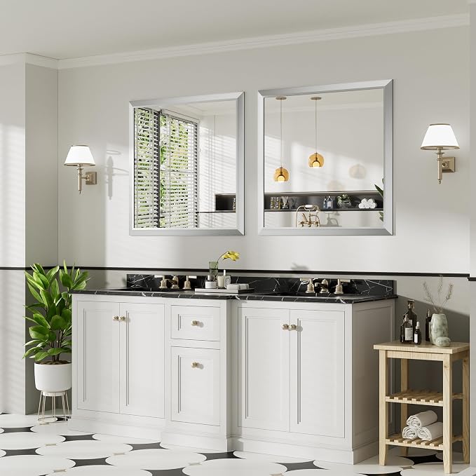 36x36 Inch Brushed Silver Bathroom Mirror - Image 4