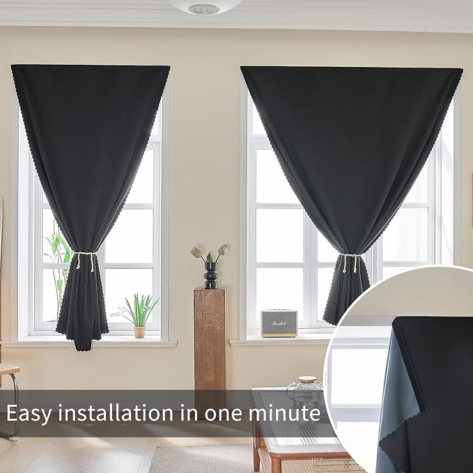 AJAZZ 100% Black Out Curtains Adhesive Blackout Temporary Curtain Rod No - Image 7