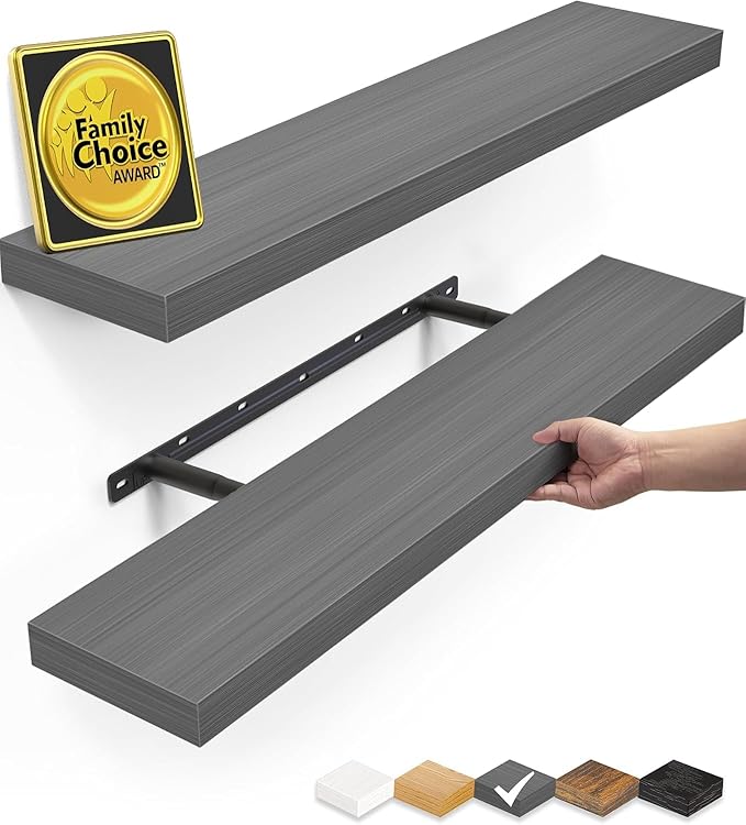 BAYKA Floating Shelves Grey, 22.5 inch Rustic Wood Wall Mounted Shelves by Bayka