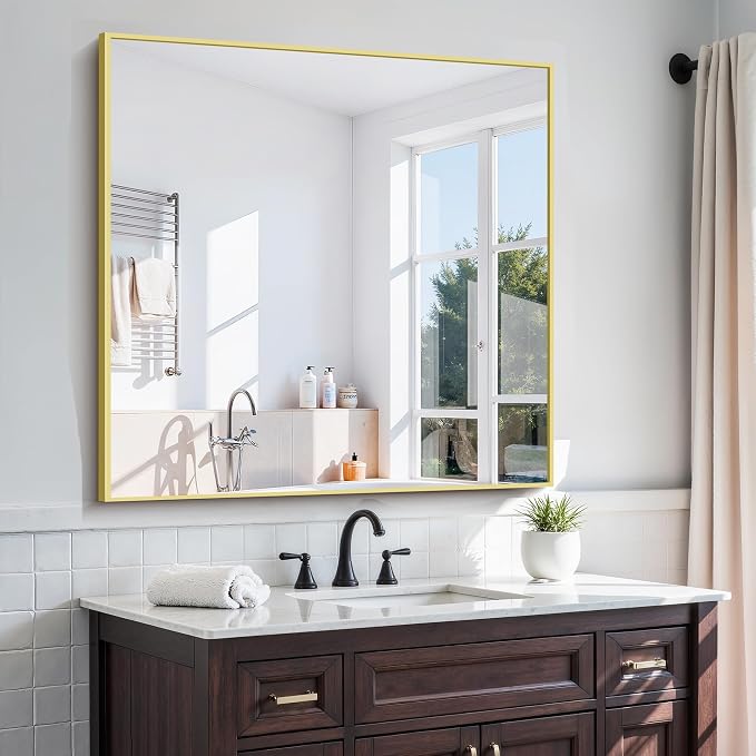 KOCUUY Gold Bathroom Mirror, HD Tempered Glass, Anti-Rust Frame, Modern Design - Image 2