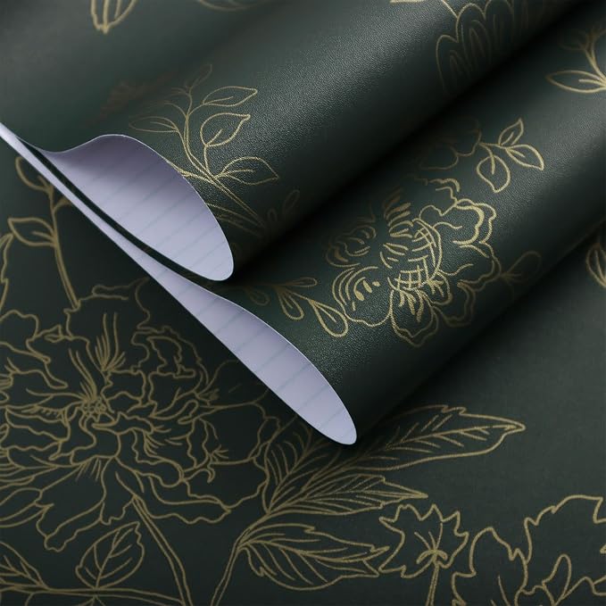 Froluya Dark Green and Gold Wallpaper Floral Peel and Stick Wallpaper - Image 6