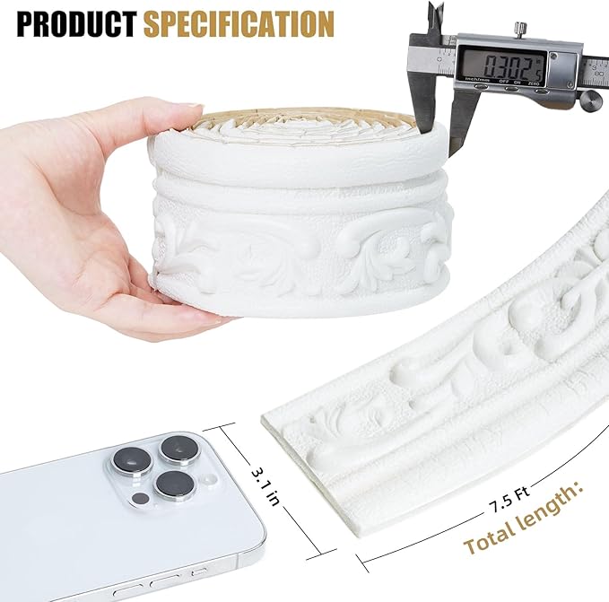 360" x 3.1" Peel Stick Foam Molding Trim Self Adhesive, Crown Molding Wallpaper - Image 4