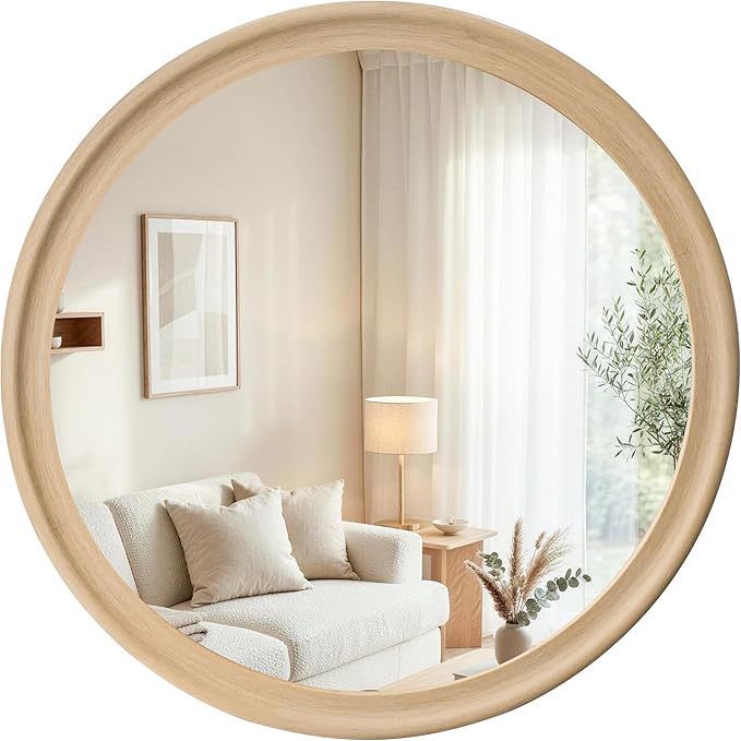 CULER Round Wall Mirrors 36 Inch, Natural Rustic Decorative Transitional Mirror by Culer