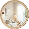 CULER Round Wall Mirrors 36 Inch, Natural Rustic Decorative Transitional Mirror by Culer