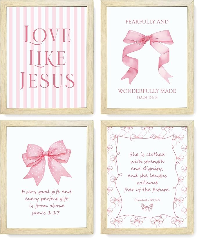 LARTSFRO Coquette Pink Bow Jesus Wall Art Decor Posters, Inspirational Bible by Unknown