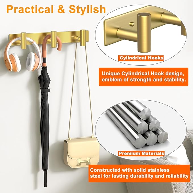 Wall Mounted Coat Rack-3 Hooks, Heavy Duty Stainless Steel Wall Hooks - Image 3