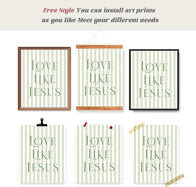 LARTSFRO Coquette Sage Green Bow Jesus Wall Art Decor Posters, Inspirational - Image 4