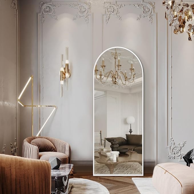 White 48"x16" Arched Full Length Mirror, Large Bathroom Wall Mirror Metal - Image 6