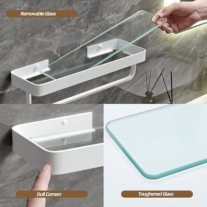 VOLPONE Bathroom Shelves Wall Mounted 2 Tier Glass Floating Shelf - Image 4