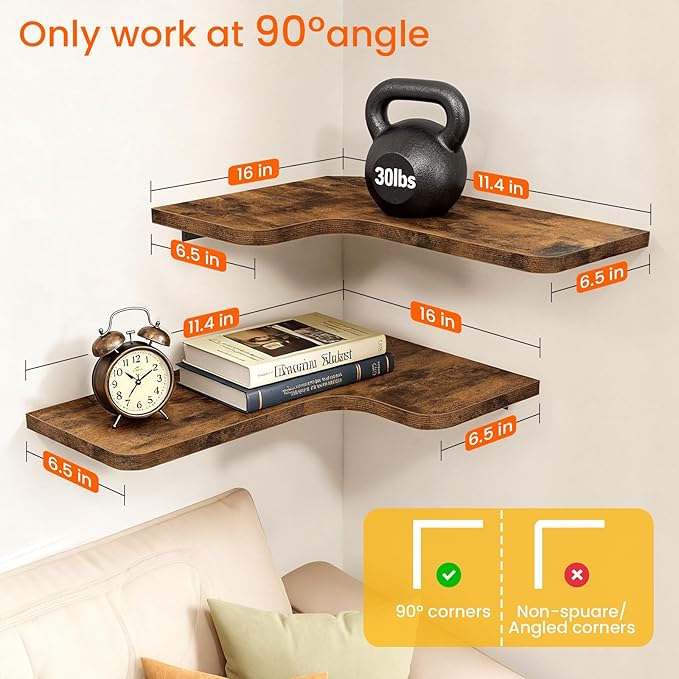 Homode Corner Floating Shelves, Corner Shelves Wall Mounted - Image 2