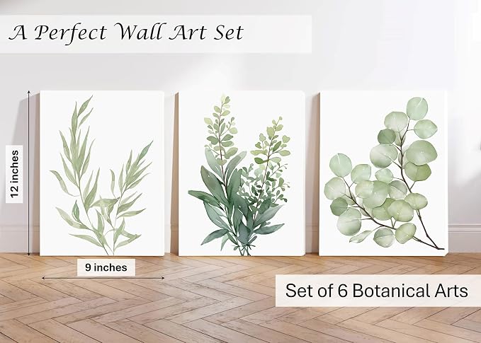 Induslyfe Framed Eucalyptus Sage Green Botanical Plant Wall Art Canvas Decor - Image 5