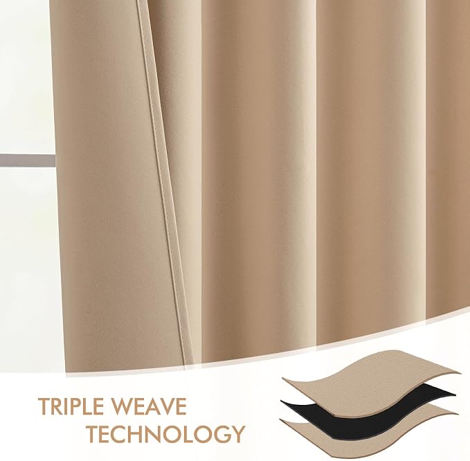 MIULEE Back Tab Beige Curtains 102 Inch Long 2 Panels Set - Image 7