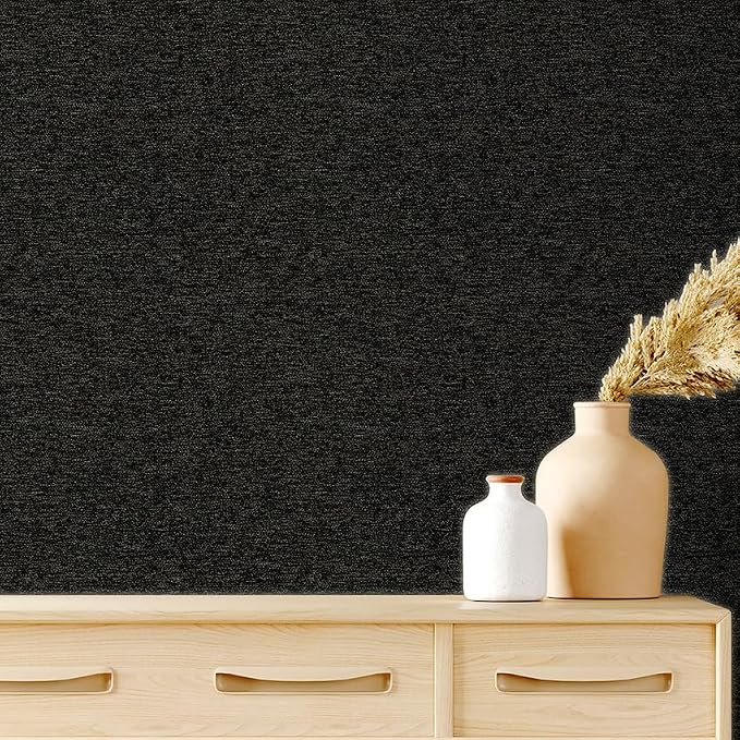 SHUFA Black Gold Cotton-Like Textured Grasscloth Wallpaper Matte Thick Real - Image 4