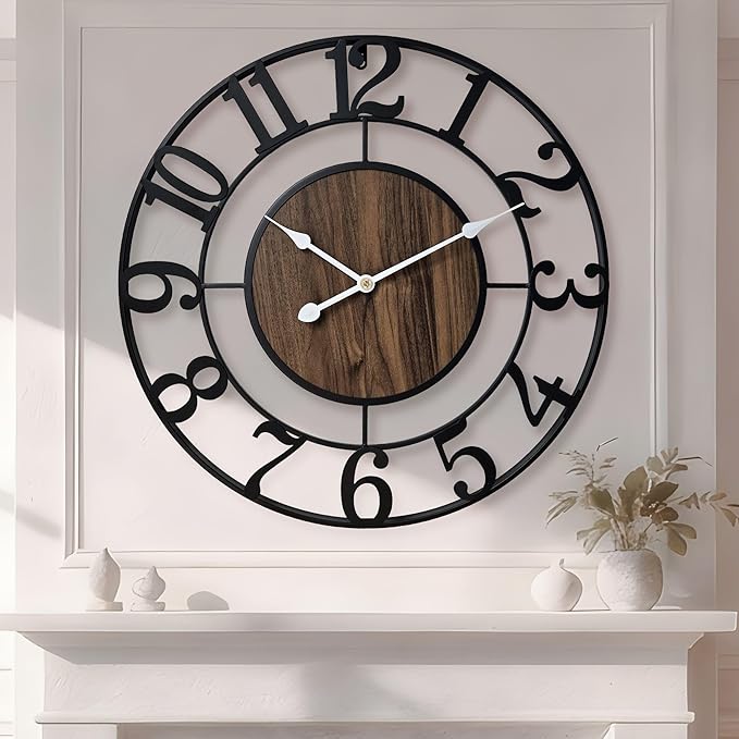 Large Metal Wall Clock, 30 Inch Retro Decorative Silent, Non Ticking, Battery by Unknown