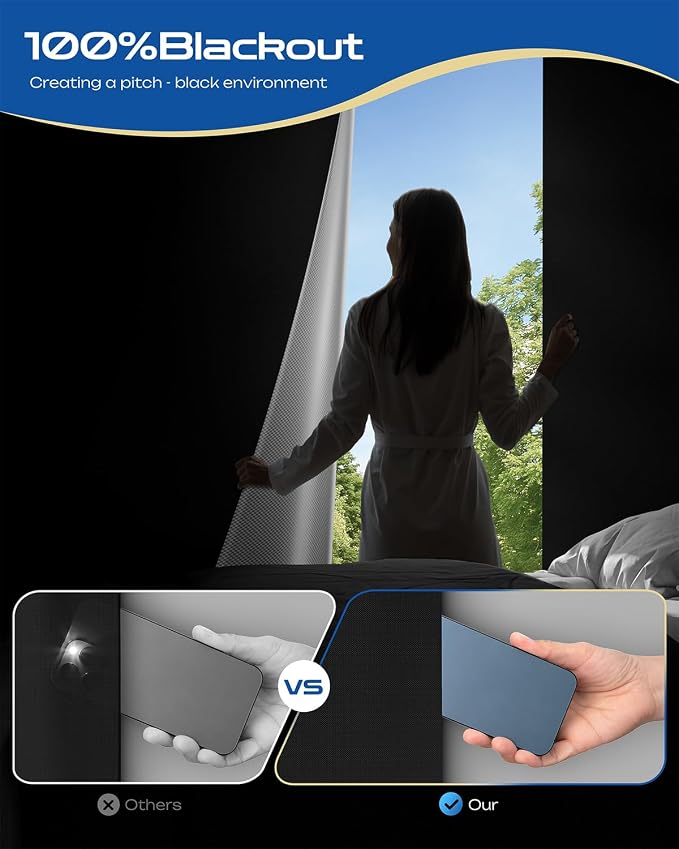 40" W x 48" L 100% Portable Blackout Curtains, Total Darkness No-Drill Black - Image 5