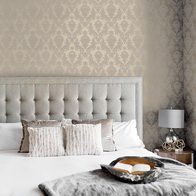 Tempaper Textured Beige Damsel Removable Peel and Stick Damask Wallpaper - Image 3