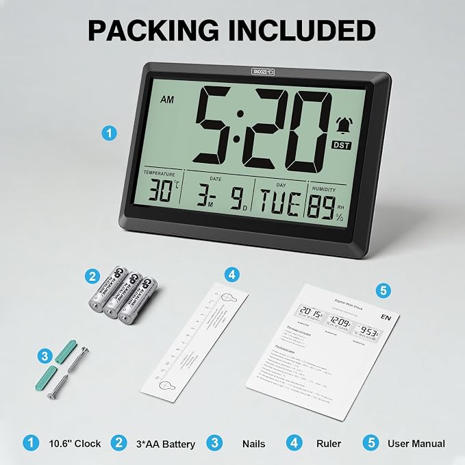 XREXS 10.4 Inch Digital Wall Clock, Battery Operated Large Display Clock - Image 7