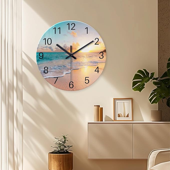 Round Blue Glass Office Wall Clock Decorative 24 Inch Beach Extra Large Wall - Image 5