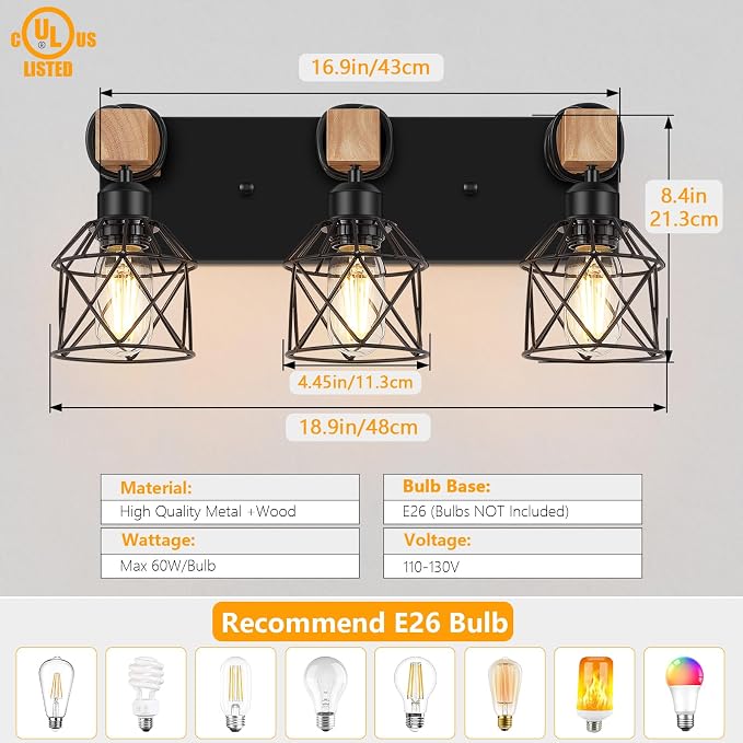 FadimiKoo 3-Light Farmhouse Vanity Light - Image 2