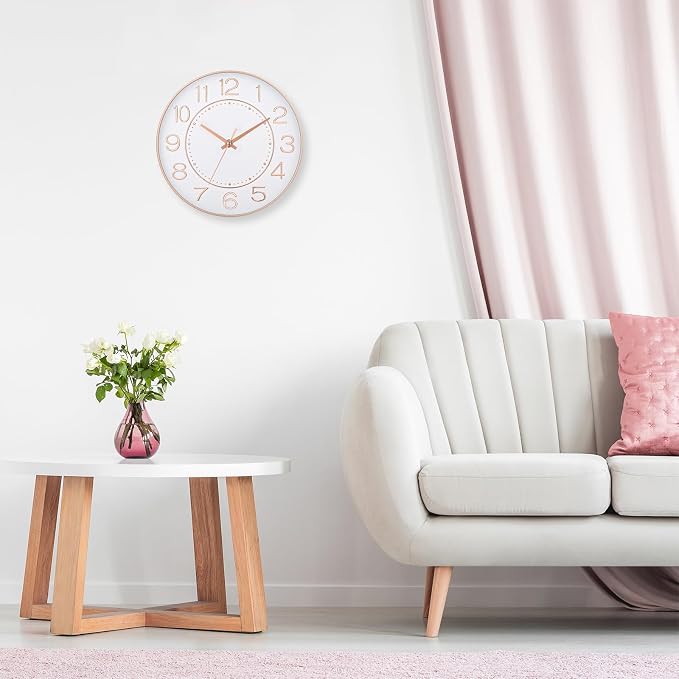 HZDHCLH Modern Wall Clocks Battery Operated, 10 inch White and Rosegold Clock - Image 6