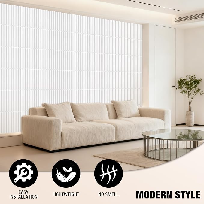 Qidejoy 33 Pcs 3D PVC Slat Wall Panels 12X12in Fluted Textured Paneling Modern - Image 5
