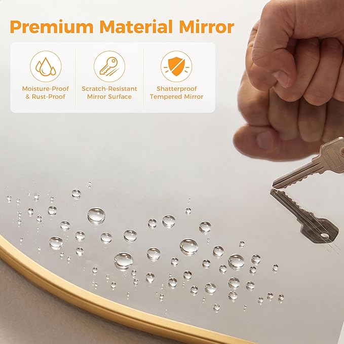 OLIXIS 20x30 Inch Arched Gold Bathroom Mirror - Image 5