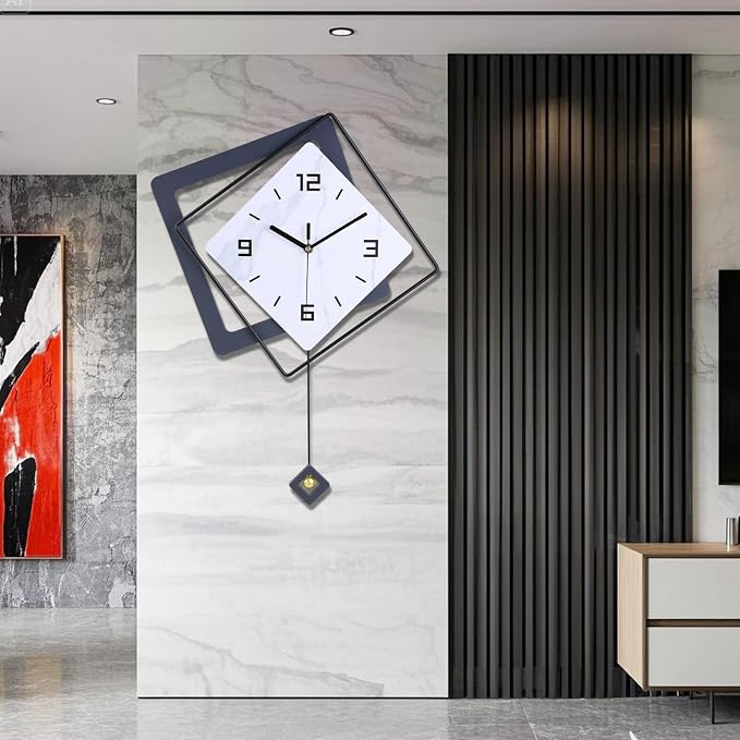 Wall Clock with Pendulum, Silent Quality Quartz Battery Operated, Metal Modern by DankeitProduct