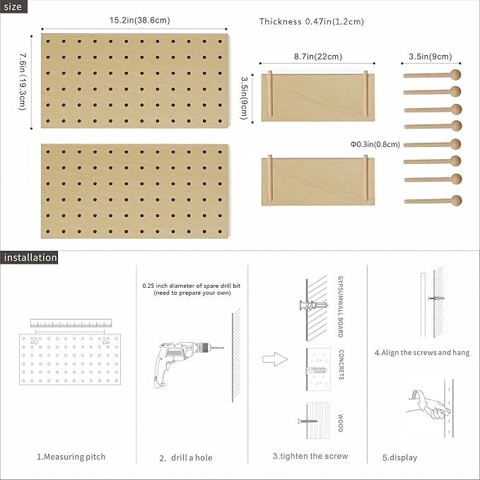 Wooden Pegboard Modular Display Organization Storage Wall Hooks Shelf - Image 7