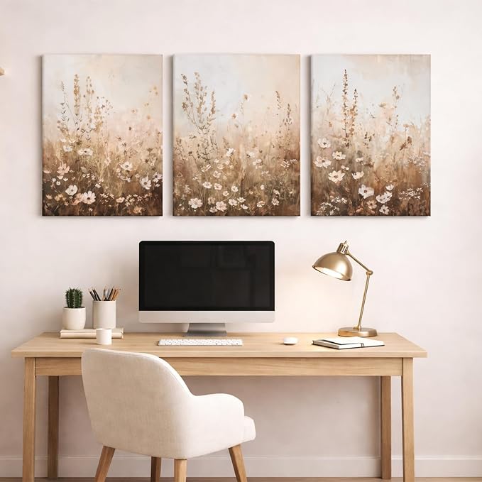 CHTEXA Wildflower Wall Art Canvas Set of 3, Rustic Neutral Botanical Prints - Image 8