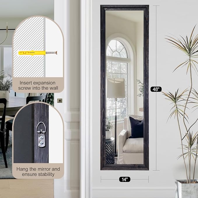 48"x14" Door Mirror, Rustic Full Length Mirror, Over The Door Hanging Mirrors - Image 7