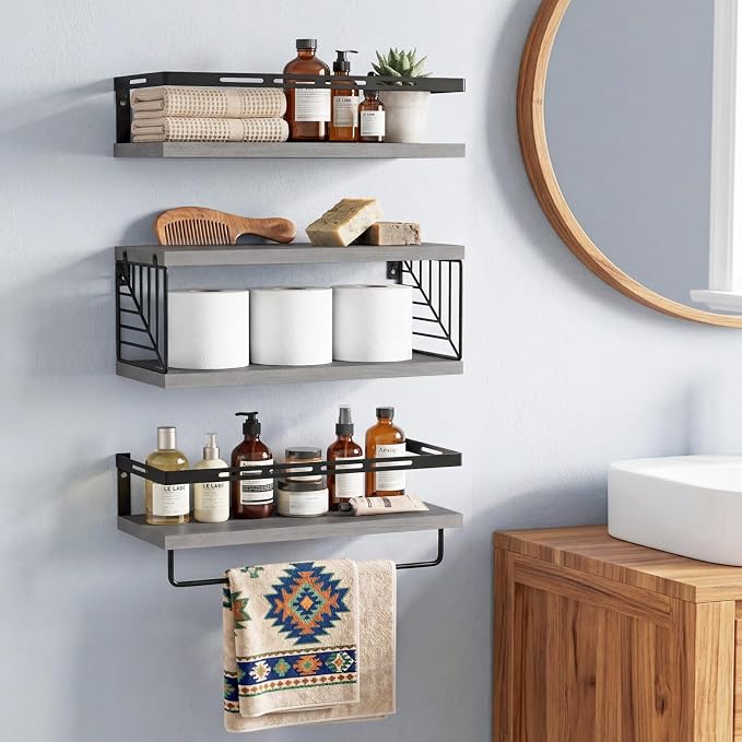 Fixwal Wall Mounted Bathroom Shelves Over Toilet, Rustic Wood Floating Shelves - Image 5