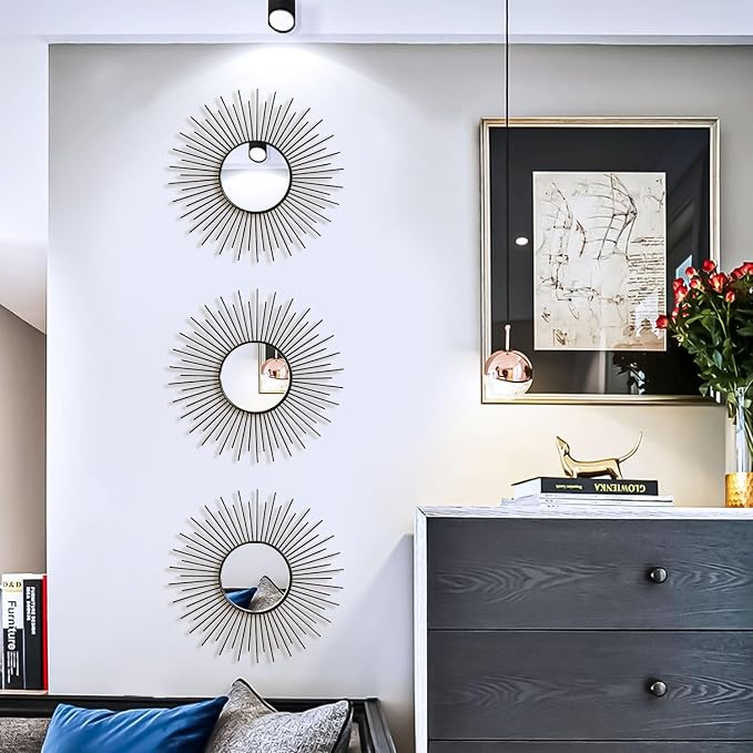 3 Pack Metal Mirrors for Wall Sunburst Wall Mirrors Home Décor Decorative - Image 3
