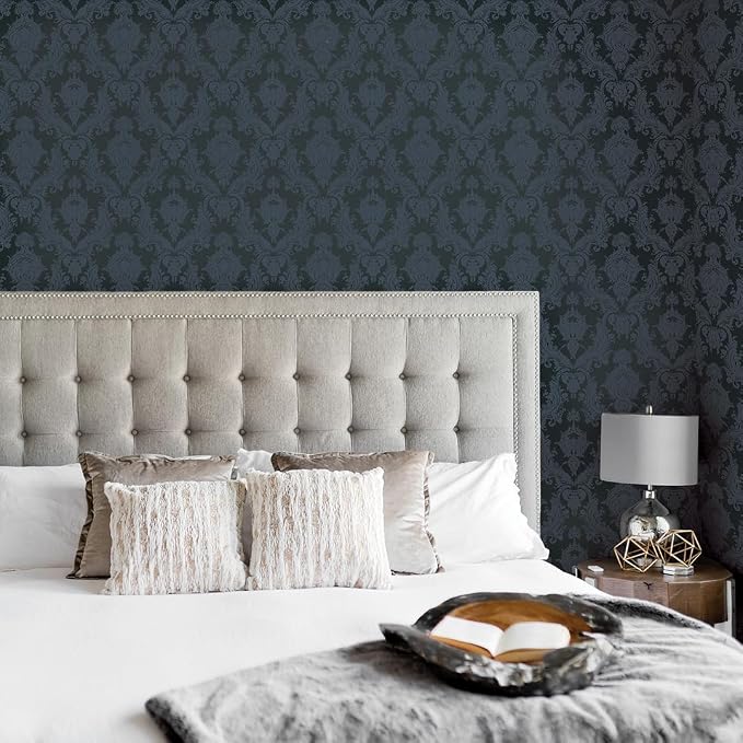 Tempaper Textured Black Damsel Removable Peel and Stick Damask Wallpaper - Image 3