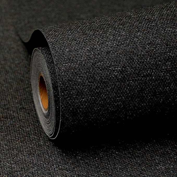 Black Peel and Stick Wallpaper Slight Velvety Feeling Woven Fabric Grasscloth by Unknown