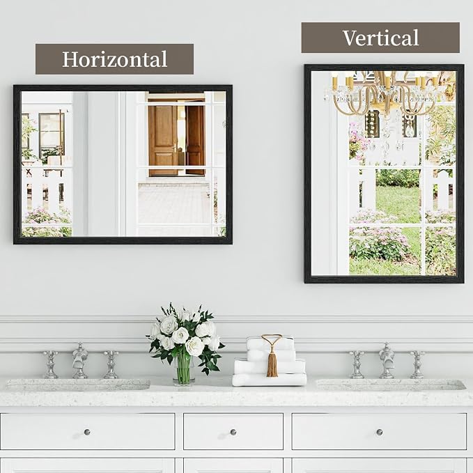Syndra Black Wood Frame Bathroom Mirror, Waterproof Slim Deep Frame, - Image 5