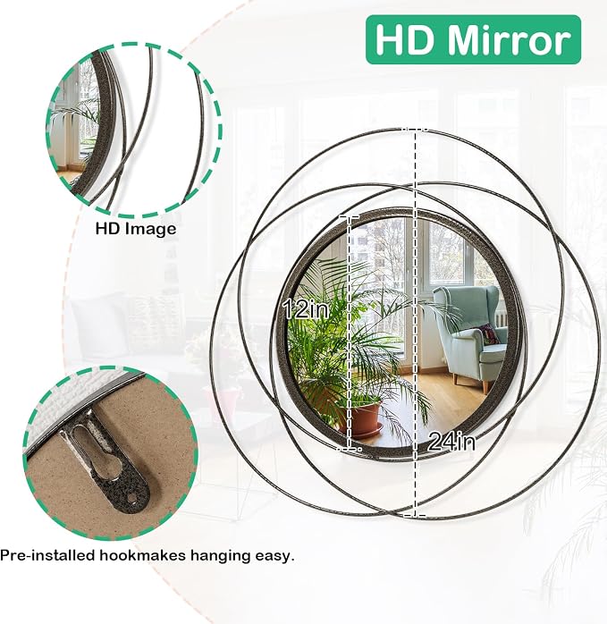 Circle Mirror for Wall with Iron Metal Wire Frame Wall-Mounted Mirror for Home - Image 7