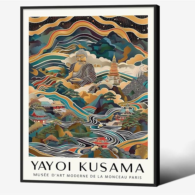 Yayoi Kusama Black Framed Wall Art Vintage Japanese Poster 8X10 in Abstract by Heltrappe