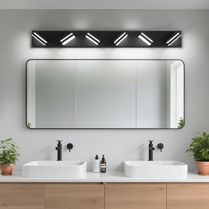 Modern LED Bathroom Lights Fixtures 6-Light, Metal Black Acrylic Wall Lighting - Image 6