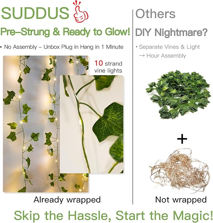 suddus 300 LED Vines with Lights Plug in, 9.8ft x 9.8ft Fairy Lights with Vines - Image 6