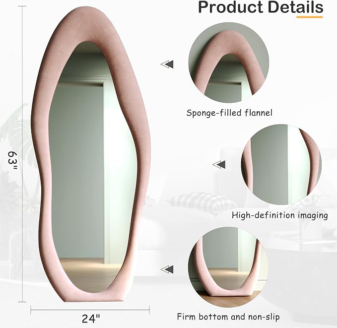 Honyee Full Length Mirror, Flannel Wrapped Wooden Frame Full Body Mirror - Image 5
