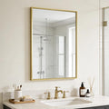 Bathroom Mirror for Wall, 36x24 Inch Metal Framed Mirror, Brushed Gold by Ruomeng