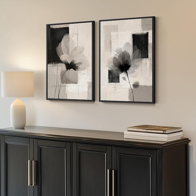 Framed Neutral Abstract Floral Wall Art - Image 2
