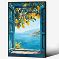 Black Framed Canvas Wall Art Posters Mediterranean Window View Coastal Lemon by PDFI