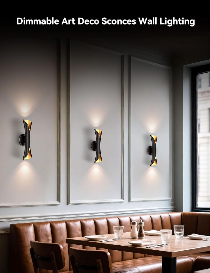Tubicen Wall Sconces Up and Down Dimmable Black and Gold Movie Theater Sconce - Image 4