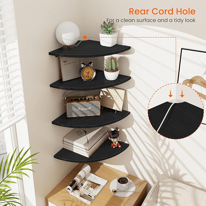 Homode Corner Shelf Wall Mount, 4 Tier Rounded Corner Floating Shelves - Image 4