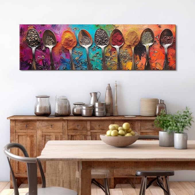 Colorful Spices Seasoning Spoon Canvas Wall Art Kitchen Wall Decor Large - Image 6