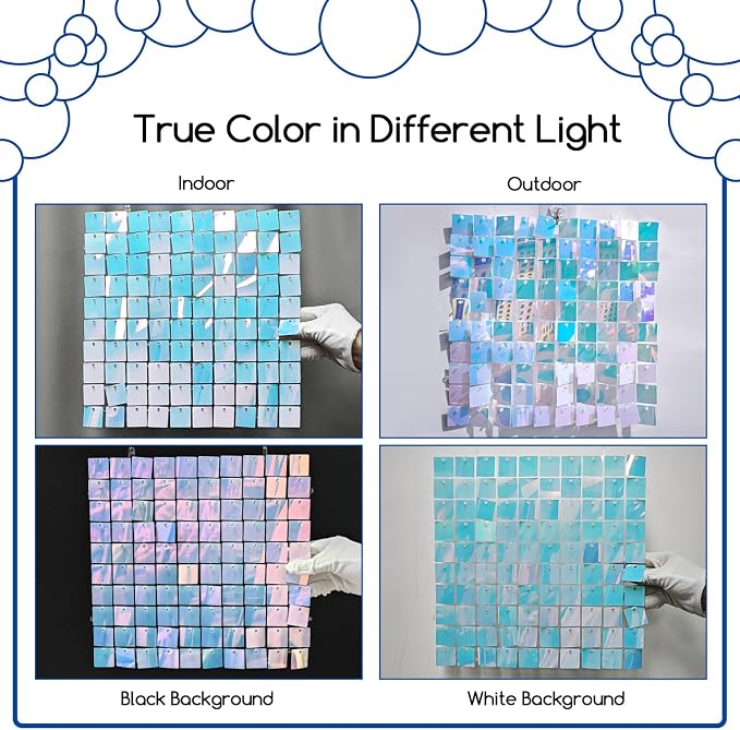 COKAOBE Rainbow Blue Shimmer Wall Backdrop 24PCS Square Sequin Shimmer Backdrop - Image 4